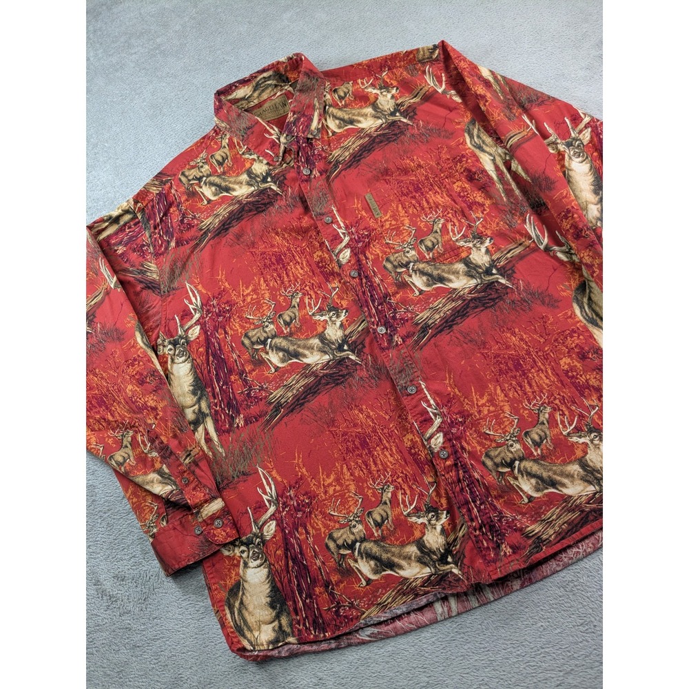 Magellan Sportswear Mens XL Deer Wildlife Print Button Down Shirt Red 812093